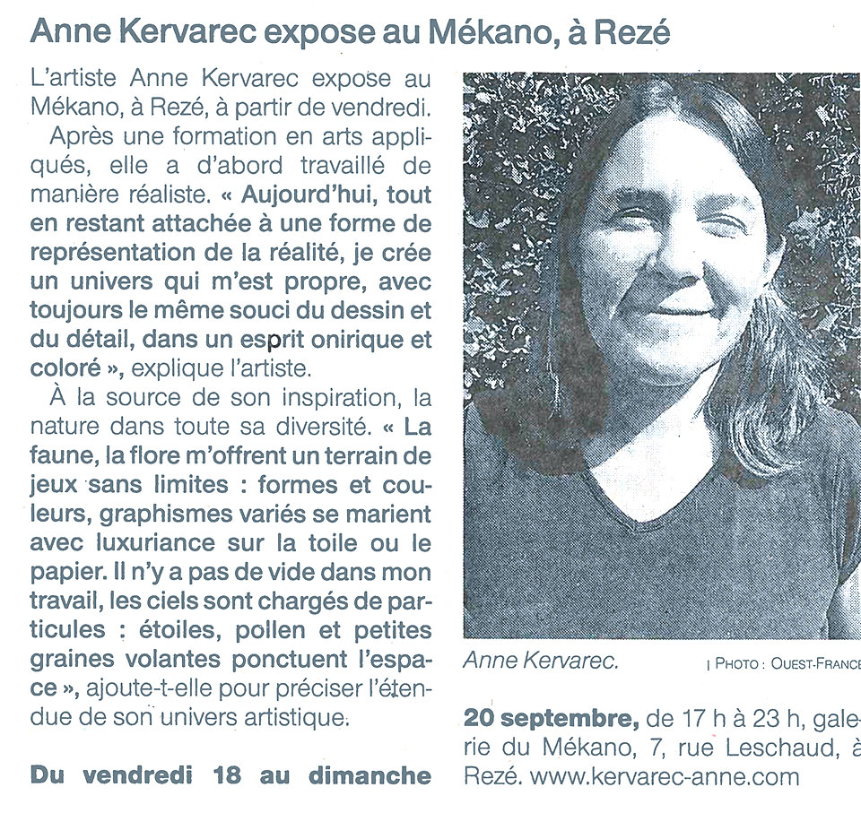 Exposition à Rezé au Mékano Anne Kervarec