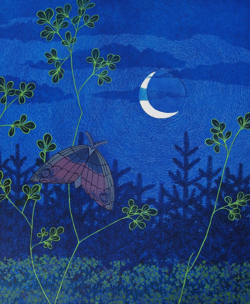 Papillon de nuit rose, Anne Kervarec, artiste peintre